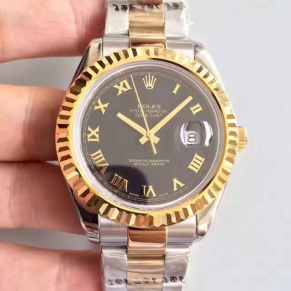 Replica Rolex Datejust 41 126333 41MM Watches NF Stainless Steel & Yellow Gold Black & Roman Dial Swiss 2836-2