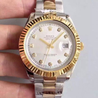 Replica Rolex Datejust 41 126333 41MM Watches NF Stainless Steel & Yellow Gold White & Diamonds Dial Swiss 2836-2