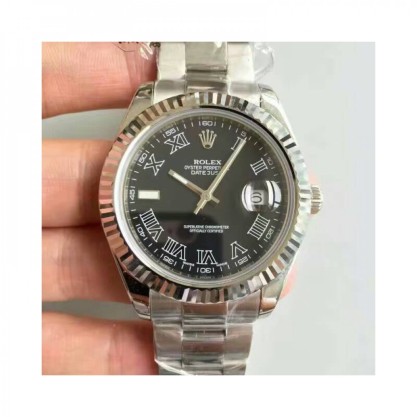 Replica Rolex Datejust II 116334 41MM Watches NF Stainless Steel Black & Roman Dial Swiss 2836-2