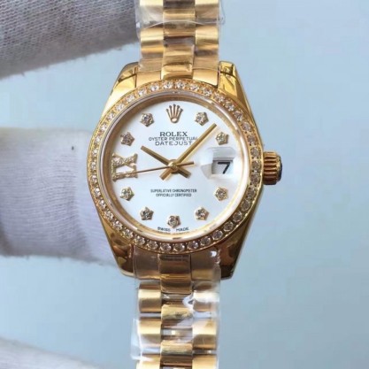 Replica Rolex Lady Datejust 28 279138RBR 28MM Watches Yellow Gold & Diamonds White Dial Swiss 2671