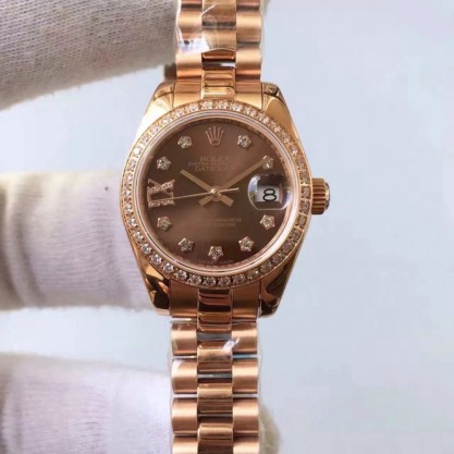 Replica Rolex Lady Datejust 28 279135RBR 28MM Watches Rose Gold & Diamonds Chocolate Dial Swiss 2671