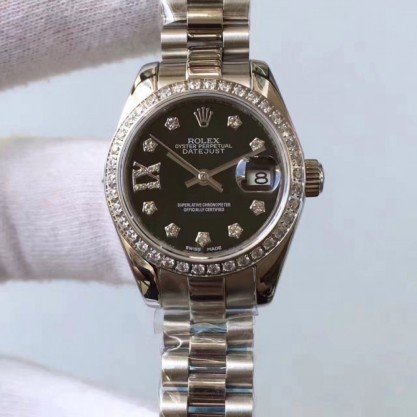 Replica Rolex Lady Datejust 28 279136RBR 28MM Watches Stainless Steel & Diamonds Black Dial Swiss 2671