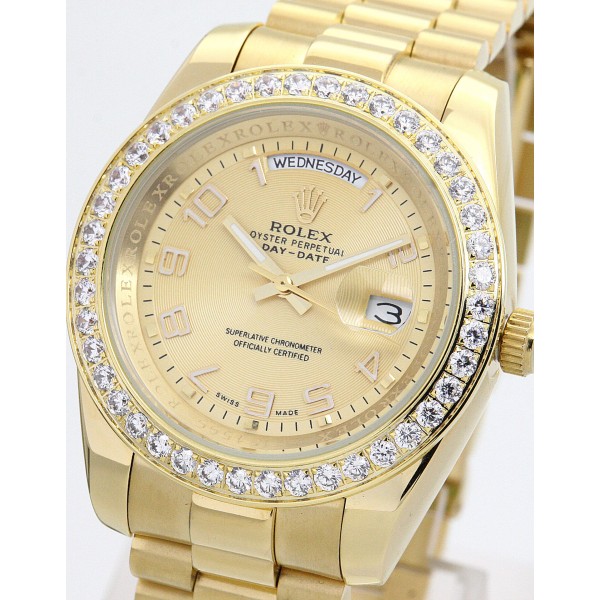 UK Yellow Gold set with Diamonds Replica Rolex Day-Date II 218348-41 MM Watches