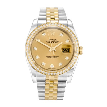 UK Steel & Yellow Gold set with Diamonds Replica Rolex Datejust 116243-36 MM Watches