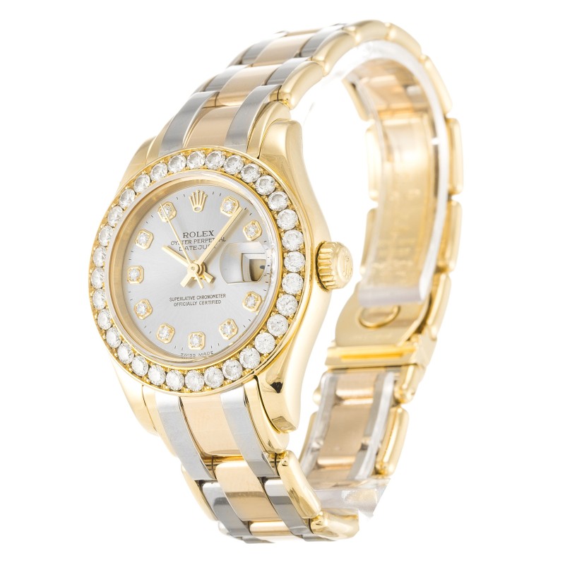 UK Yellow Gold set with Diamonds Replica Rolex Pearlmaster 80298-29 MM Watches