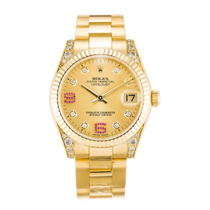 UK Yellow Gold set with Diamonds Replica Rolex Mid-Size Datejust 178238-31 MM Watches
